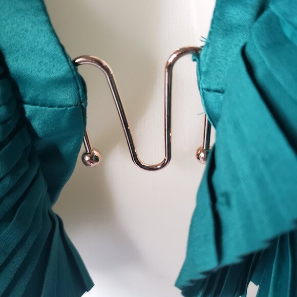 LUXXEL Deep Teal Emerald Green Ruffled Costume Piece w Halter Crop Top + Skirt - Picture 9 of 16